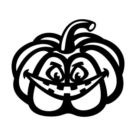 Carved silhouette of a pumpkin lantern. Halloween decoration mockup. Evil eyes, terrible grin. Black object on a white background. Vector illustration, template for plotter laser cutting of paper, cncのイラスト素材