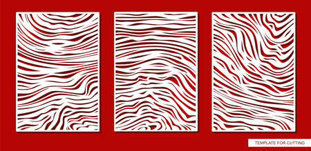 Set of decorative rectangular panels. Painting with a carved pattern. Abstract striped ornament of uneven lines, waves. Template for plotter laser cutting of paper, metal engraving, wood carving, cncのイラスト素材