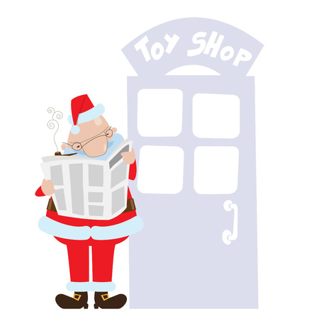 Man dressed as Santa Claus smoking a pipe and reading a newspaperのイラスト素材