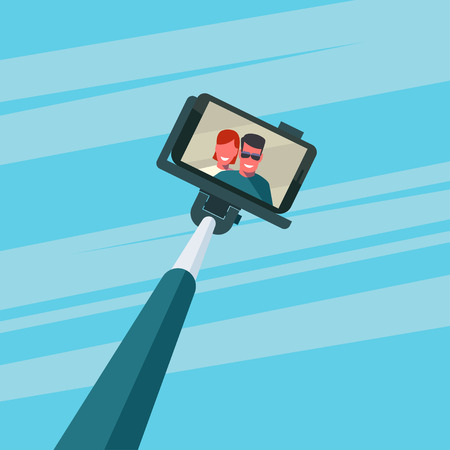 Portrait of smiling young couple on smartphone. のイラスト素材