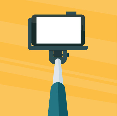 Selfie stick monopod with smartphone on yellow abstract background. のイラスト素材