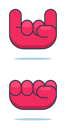 Cartoon stylized fist and devil sign hand vector icons. Isolated on white background.のイラスト素材