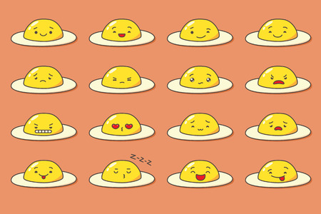 Set of fried eggs emoji in Various facial expressions.のイラスト素材