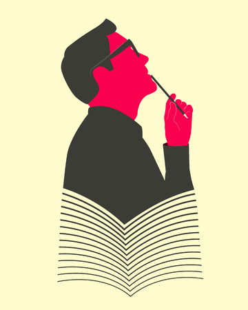 Stylized combination of thinking man and the book. Symbolism concept illustration.のイラスト素材