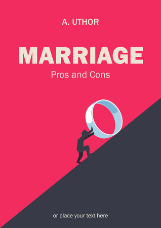 Book cover creative funny concept. Man rolling big wedding ring. Fiction or non-fiction genre. Mid century style design. Applicable for books, posters, placards etc.のイラスト素材