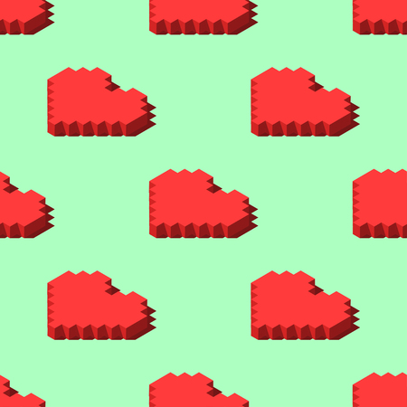 Isometric hearts seamless pattern on light green background. Clipping mask used.のイラスト素材