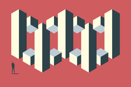 Man standing near to giant impossible object.のイラスト素材