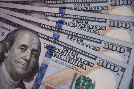 Closeup image of money , several 100  dollar billsの写真素材