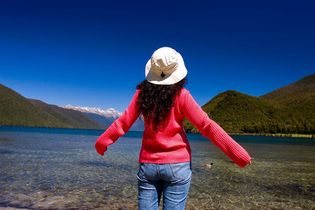 A Girl By The Lakeの写真素材