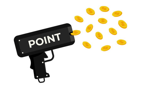 Black, coins gun. The toy gun with gold coins. Modern style. Trendy flat vector illustration.のイラスト素材