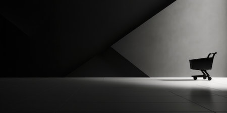 Black friday shopping cart on dark background with copy space. Concept of Sales, shopping, offerの素材