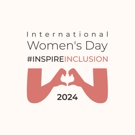 Heart shape Hands gesture card InspireInclusion 2024. International Women's Day minimalist Flat illustration. IWD Inspire Inclusion greeting Card.のイラスト素材