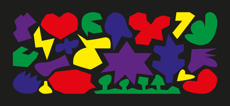 Elements cut out by children from colored Paper for y2k Collage. Trendy abstract shapes for...