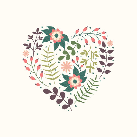 Postcard templates with heart shape. Hand drawn Spring floral backgrounds. Simple Botanical elements, plants and leaves in Doodle style for social media posts or greeting cards.のイラスト素材
