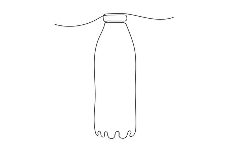 Single continuous line drawing of Drink on plastic bottle. Modern one editable stroke hand drawn design for cafe, shop or food delivery service.のイラスト素材