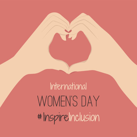 IWD design with white hands show Heart Shape Card. Minimalist International Women s Day 2024 Posters with slogan InspireInclusion. arms greeting card social campaign Inspire inclusion in 8 March.のイラスト素材