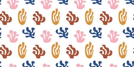 Matisse inspired modern abstract organic algae Seamless pattern in pastel colors. Vector underwater plants and Corals shapes. Background with hand drawn leaves silhouettesのイラスト素材