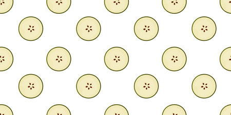 Apples slice Seamless Pattern. Cartoon beautiful minimalist vector fruit illustration. Summer bright organic nature vegan food suitable for wallpaper, kitchen textileのイラスト素材