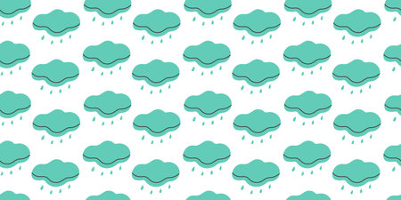 Seamless Pattern with blue simple doodle Clouds. Weather element in hand drawn style. Simple children art design.のイラスト素材