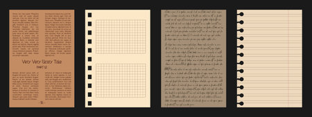 Old scrapbook paper sheets and newspaper. Retro pages with with lines, cells and illegible writing. Notebook set for collages and social media background.のイラスト素材