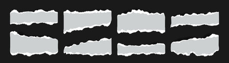 Realistic ripped grey Notebook Paper sheets for Scrapbook or Collages. Torn blank pages with uneven texture. Damaged old pieces of notepad like empty frame for message text.のイラスト素材