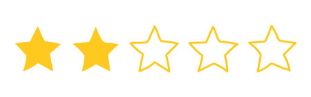 Two yellow Star hand drawn rating. Flat illustrations feedback in minimalistic style isolated on transparent background.のイラスト素材