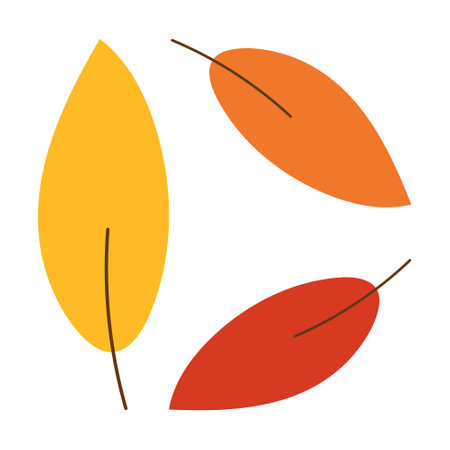 Autumn leaves in minimalist hand drawn style isolated. Simple flat images for decoration posters banner in Fall season. Yellow red orange leaf.のイラスト素材