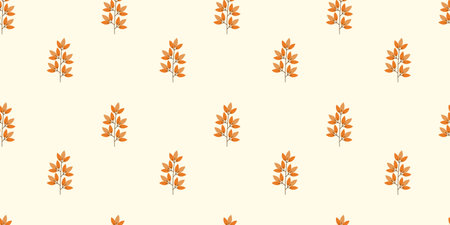 Autumn Leaves minimalist Seamless Pattern. Yellow and orange branches on white background. Simple cute wallpaper.のイラスト素材