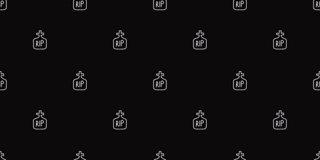 Halloween RIP Seamless pattern. Grave with cross and word hand drawn on black background. Wallpaper background for congratulations posters and cards.のイラスト素材