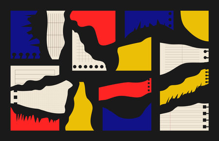 Bright colored cut and torn collage paper sheet. Notebook page for scrapbook.のイラスト素材