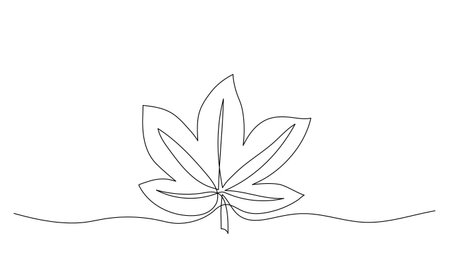 One line art drawing leaf. Vegetable concept. Continuous hand drawn design graphic vector illustration. Autumn nature minimalist element.のイラスト素材