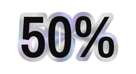 Discount 50 off holographic sticker. Hologram effect emblem for sale. Y2k vintage tag with numbers.のイラスト素材