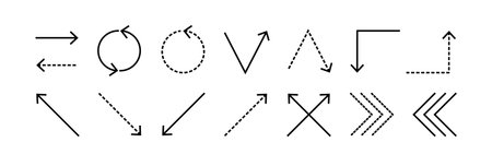 Arrow icon set with editable stroke. Cursor collection in different directions. Black element in...