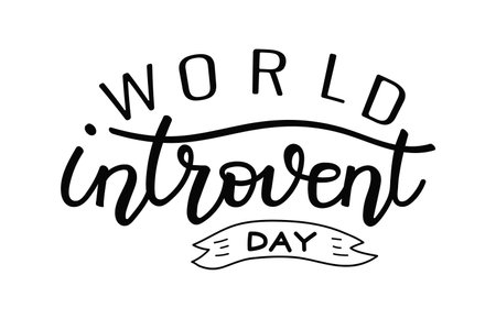 World Introvert Day elegant calligraphy lettering. Celebration hand drawn typography with a stylish design featuring flowing lines and a decorative ribbon.のイラスト素材