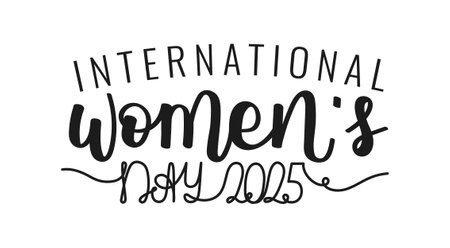 International Womens Day hand drawn calligraphy lettering 2025. Handwritten text on 8 march. Celebrating black typography on white background for posters, bannerのイラスト素材