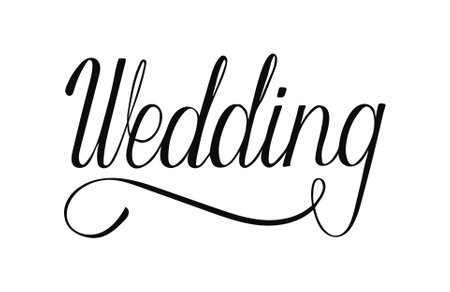 Wedding word hand drawn calligraphy lettering. Elegant black letters for invitations, decorations, signage during marriage celebration. Handwritten thin Script conveys romance and eleganceのイラスト素材