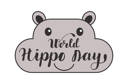 World Hippo Day hand drawn calligraphy lettering. February 15 White background. Flat design vectorのイラスト素材