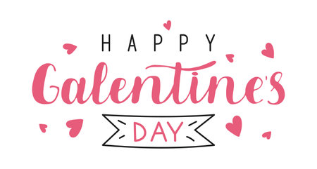 Happy Galentines day typography text on white background for card, shirt, hoodie, sweatshirt, apparel, tag, mug, icon, poster or badge. Hand drawn holiday calligraphy lettering .のイラスト素材