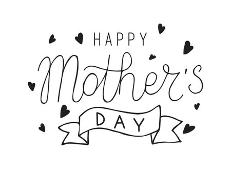 Happy Mothers Day calligraphy black lettering with hearts. Handmade holidays greeting cardのイラスト素材