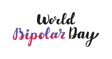 World Bipolar Day hand drawn lettering. Calligraphy handwritten word on white backgroundのイラスト素材