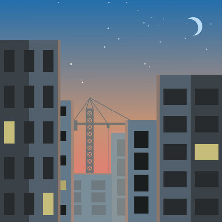 The city under construction on the background of the beginning of the nightのイラスト素材
