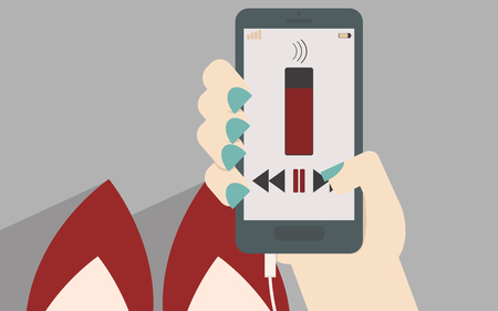 Girl listening to music on the phoneのイラスト素材