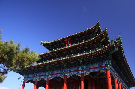 Palace pavilion close-up under sunshine with blue skyのeditorial素材