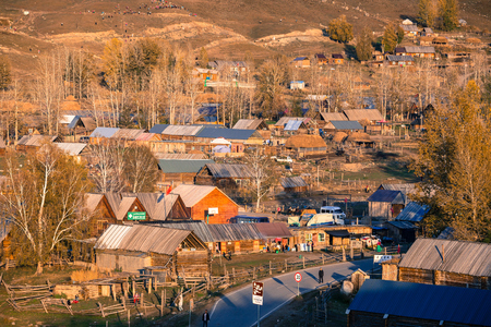 Xinjiang white haba village autumn sceneryのeditorial素材