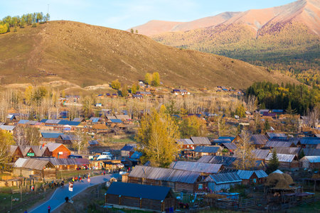 Xinjiang white haba village autumn sceneryのeditorial素材