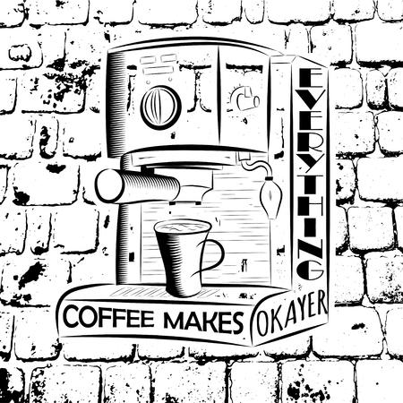 Coffee maker with a cup in vintage style. Monochrome colors.のイラスト素材