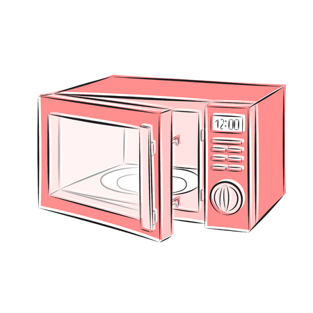 Vector illustration of a microwave oven in shades of pink on a white background.のイラスト素材