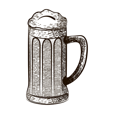 Vector illustrations beer glasses in black and white in the style of a sketchのイラスト素材