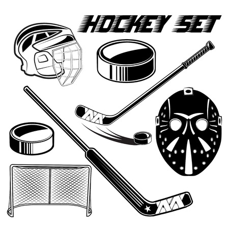 Vector black and white set objects game hockey design advertising web print on a white backgroundのイラスト素材