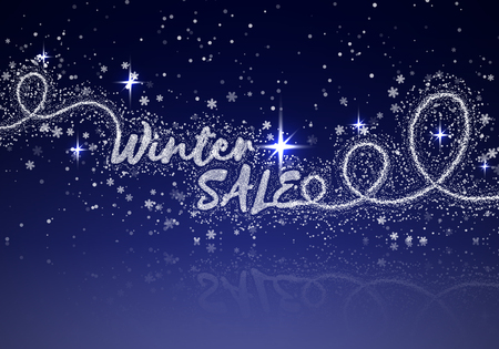 Vetornaya illustrations winter sale. Winter storm with reflection. Bright stars in white on a blue background.のイラスト素材